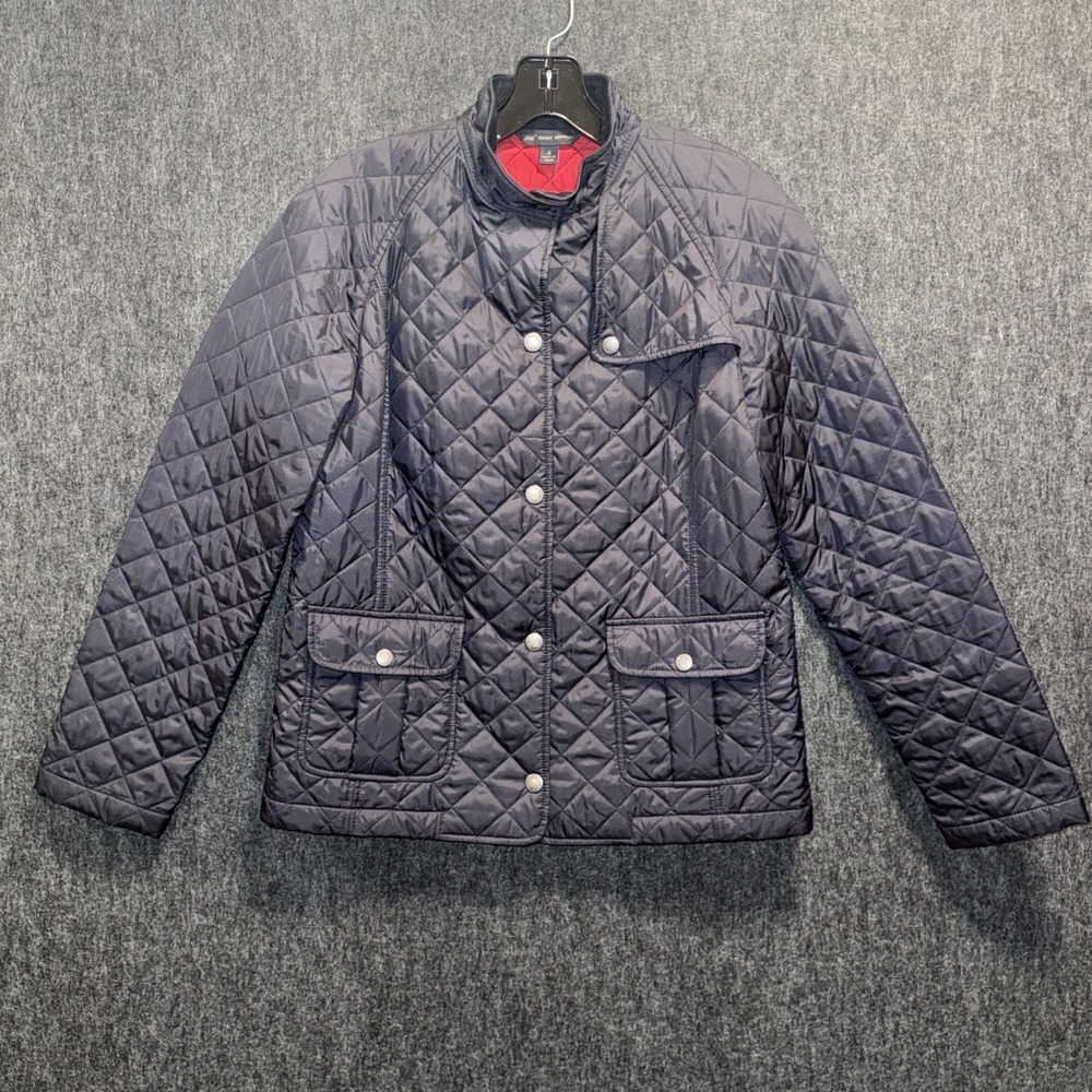 Brooks Brothers 346 Women's Quilted Barn Jacket Navy Blue Red Lining Size 4